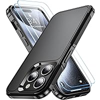 Shockproof for iPhone 15 Pro Case,[18 FT Military Grade Drop Protection],with 2X[9H Screen Protector ] Slim & Tough Full-Body Protective Official Certification Phone case, Mysterious Black