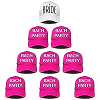 Funky Junque Foam Trucker Party Hat Bundle - 9 Pack - 1 Bride (White) & 8 Bach Party (Hot Pink)