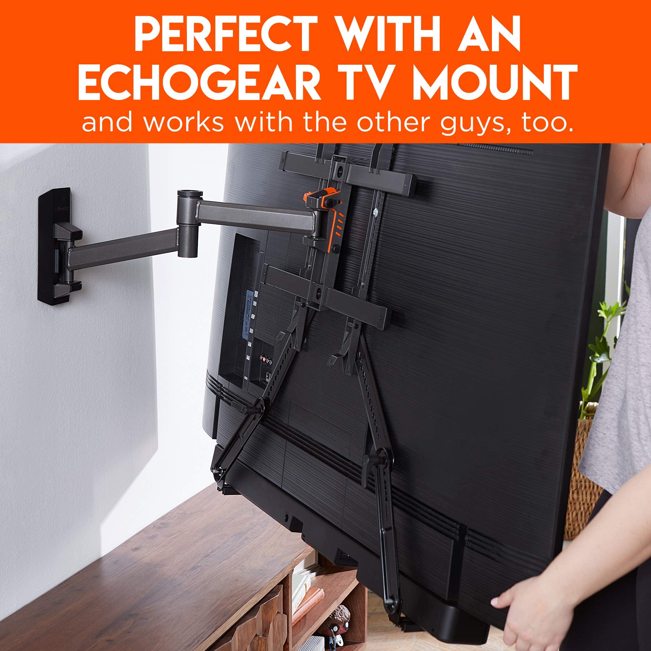 ECHOGEAR Tilting TV Wall Mount & Sound Bar Mounting Brackets - Low Profile TV Mount & Height Adjustable Speaker Stand