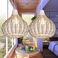 Bamboo Chandelier Pendant Lamp Shade Ceiling Lighting Weave Wicker Rattan E27 Hanging Light Fixture for Living Room Bedroom Restaurant Cafe Teahouse Bar Dining Room Club