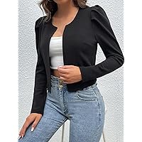 Women's Autumn and Winter Jacket Puff Sleeve Open Front Jacket Jacket (Color : Black, Size : Tall M)