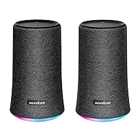 Soundcore [2-Pack] Flare Portable Bluetooth 360° Speaker by Anker, with All-Round Sound, Wireless Stereo Pairing, Enhanced Bass & Ambient LED Light, and IPX7 Waterproof Rating - Black