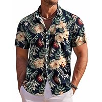 COOFANDY Men's Hawaiian Shirt Short Sleeve Floral Button Down Shirts Tropical Holiday Beach Shirts