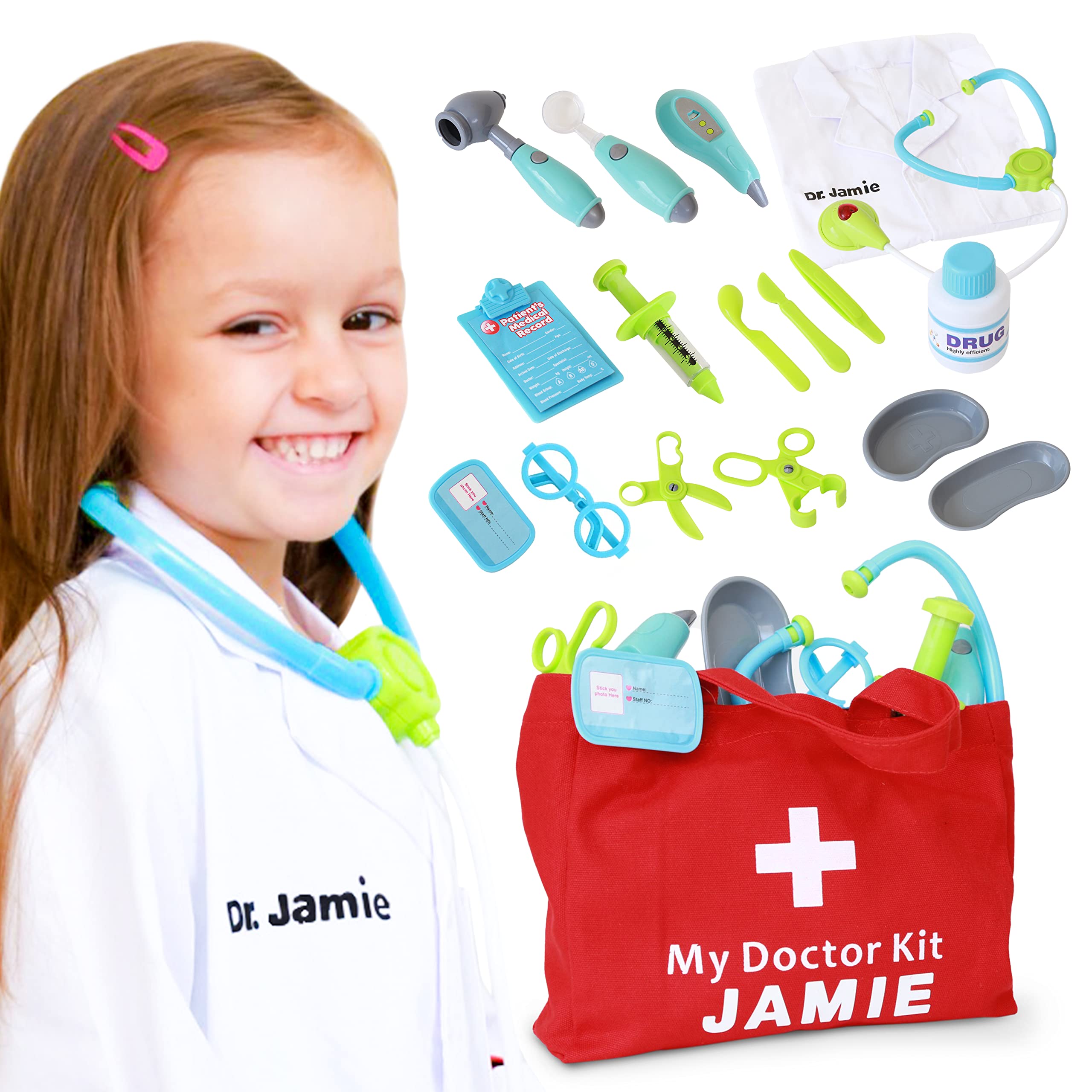 Dreamy Accessories Personalized Doctor Kit for Kids - Realistic Doctor Playset for Kids - Doctor Kit for Toddlers 3-5 Years Old