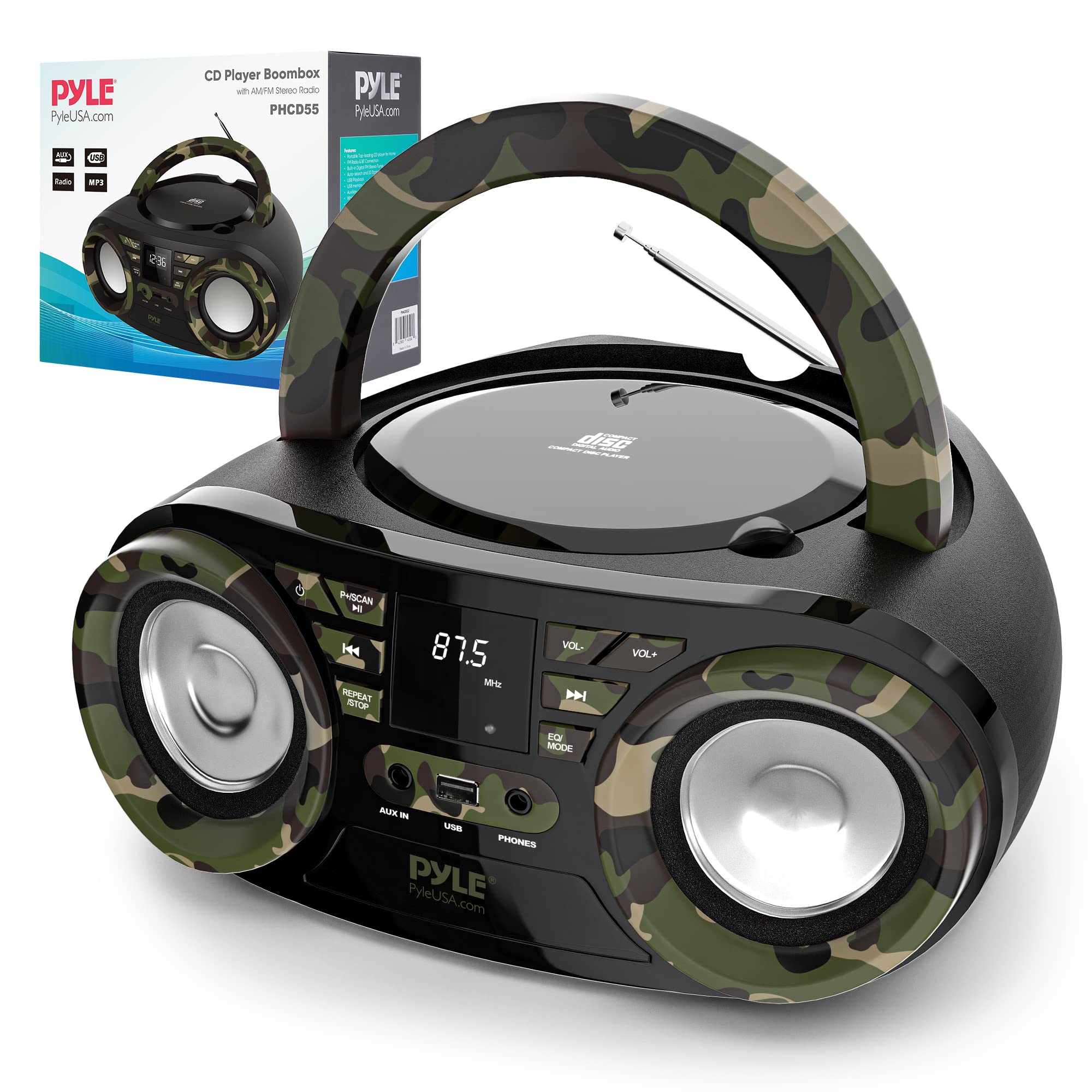 Mua Portable CD Player Bluetooth Boombox Speaker - AM/FM Stereo Radio &  Audio Sound, Supports CD-R-RW/MP3/WMA, USB, AUX, Headphone, LED Display,  AC/Battery Powered, Camouflage - Pyle PHCD59 trên Amazon Mỹ chính hãng