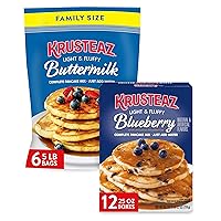 Krusteaz Complete Pancake Mix - 5Lb Light and Fluffy Buttermilk (Pack of 6) & 25.5 Oz Blueberry Pancake Mix (Pack of 12)