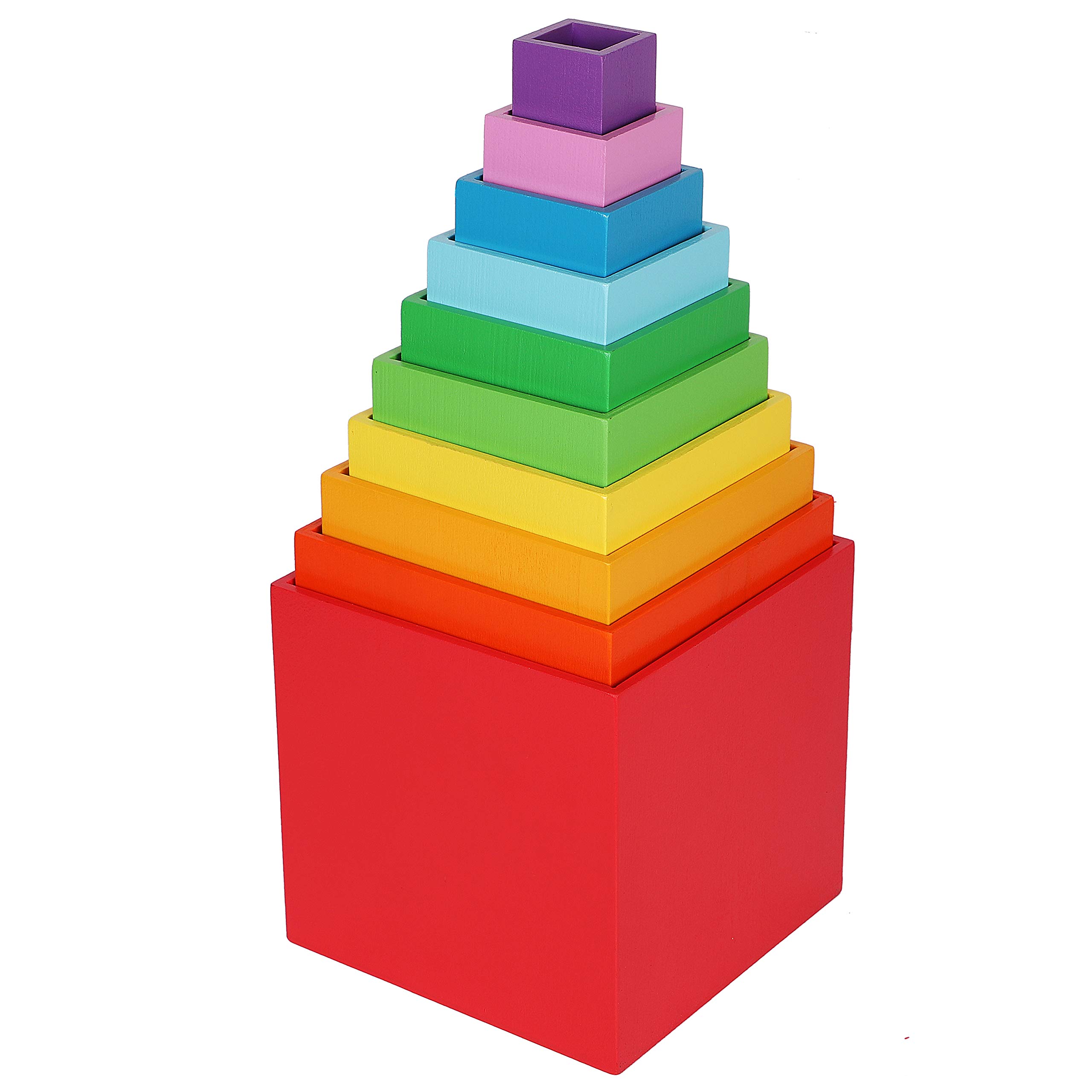 TOWO Wooden Stacking Boxes Rainbow Colours-Nesting and Sorting Cups Blocks for Toddlers-Stacking Cubes Educational Learning Toys for 2 Years Old Montessori Materials