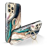 GVIEWIN Bundle - Compatible with iPhone 14 Pro Max Marble Case (Drift Sand/Brown) + Marble Cell Phone Ring Holder (Drift Sand/Brown) (2 Items Bundle)