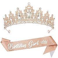 Birthday Girl Crown Tiaras Crowns for Women Queen Crown Crystal Princess Tiara Quinceanera Crown Rhinestone Headbands Rose Gold Headpieces Birthday Decorations Accessories for Cosplay Party