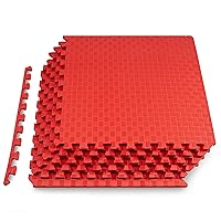 ProsourceFit Exercise Puzzle Mat ½-in, Checkered EVA Foam Floor Tiles w/Non-Slip Texture, Gym Mat w/Interlocking Foam Tiles for Adjustable Surface, Shock Absorbing, Waterproof Gym Flooring, Red