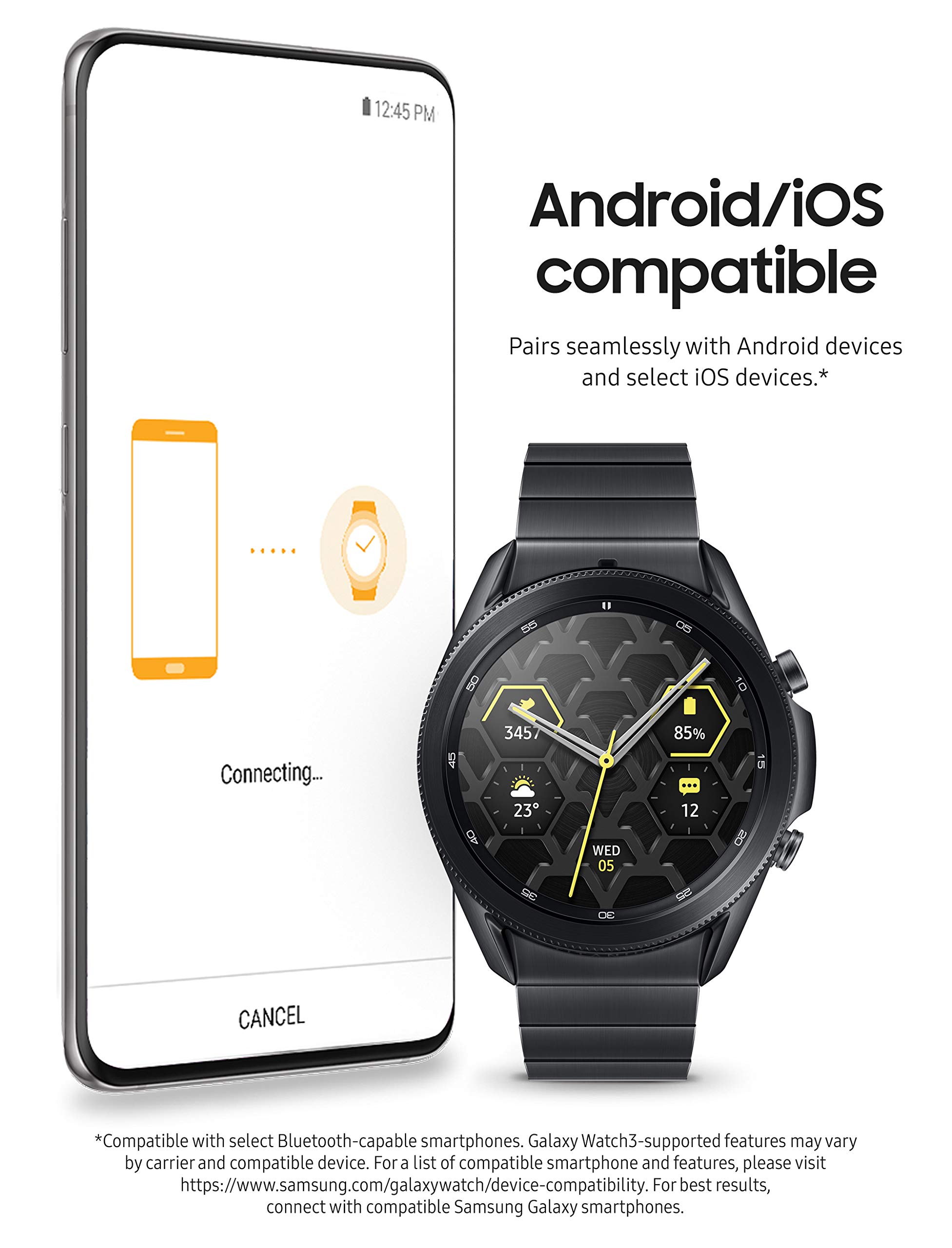 SAMSUNG Galaxy Watch 3 Titanium Smart Watch 45mm US Version GPS Bluetooth Advanced Health Monitoring Fitness Tracking Long-Lasting Battery, Mystic Black