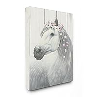 Spirit Stallion Horse with Flower Crown Stretched Canvas Wall Art, Proudly Made in USA, Living Room 16 x 20
