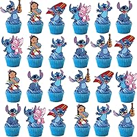 48Pcs Birthday Cake Topper Decoration Supplies for Lilo and Stitch Children's Cupper Topper for Kids Birthday Party
