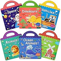 Roberly Reusable Sticker Books for Kids 2-4, 6 Sets Fun Activity Toddler Sticker Book Travel Waterproof Learning Educational Toys Christmas Gift for Girls Boys - Dinosaur Sea Farm Animal Space Vehicle