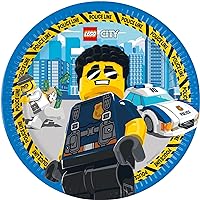 Procos 93456 Party Plates Lego City Size 23 cm Pack of 8 Disposable Paper Plates Children's Birthday Party Tableware FSC