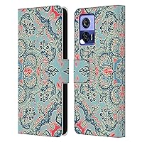 Head Case Designs Officially Licensed Micklyn Le Feuvre Red and Blue Floral Patterns Leather Book Wallet Case Cover Compatible with Motorola Edge 30 Neo 5G