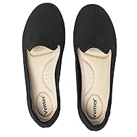 Veittes Women's Wide Width Flats Shoes, Office Casual Soft Ladies Slip on Knitted Ballet Shoes.