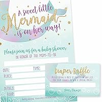 25 Mermaid Baby Shower Invitations, 25 Baby Shower Diaper Raffle Tickets For Baby Shower Girl, Under The Sea Nautical On Her Way Write in Card, Diaper Raffle Cards, Baby Shower Invitation Inserts