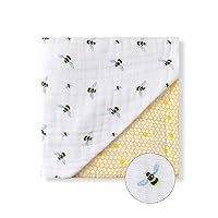 Malabar Baby Organic Cotton Muslin Snug Blanket, Oversized 47 inches x 47 inches Baby Toddler Gift, Premium 4 Layer Muslin Everything Blanket, Bee & Honey Hive