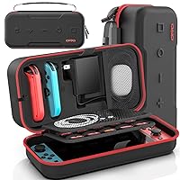 Switch OLED Carrying Case Compatible with Nintendo Switch & Switch OLED, Portable Switch Travel Carry Case Fit for Joy-Con and Adapter, Hard Shell Protective Switch Pouch Case with 20 Games, Red