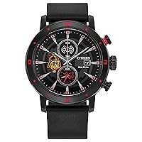 Citizen Eco-Drive Men's Star Wars Darth Vader Chronograph Watch with Black Ion Plated Case, Red Accents and Black Leather Strap, Luminous, Date, 44mm (Model: CA0769-04W)