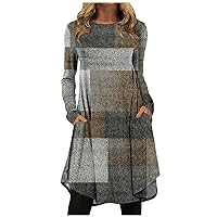 Dresser fir Women Fashion Casual Printed Round Neck Pullover Loose Long Sleeve Plus Size Dress