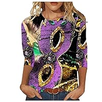 3/4 Sleeve Tops for Women Spring Outfits Cute Print Graphic Tees Blouses Casual Plus Size Basic Tops