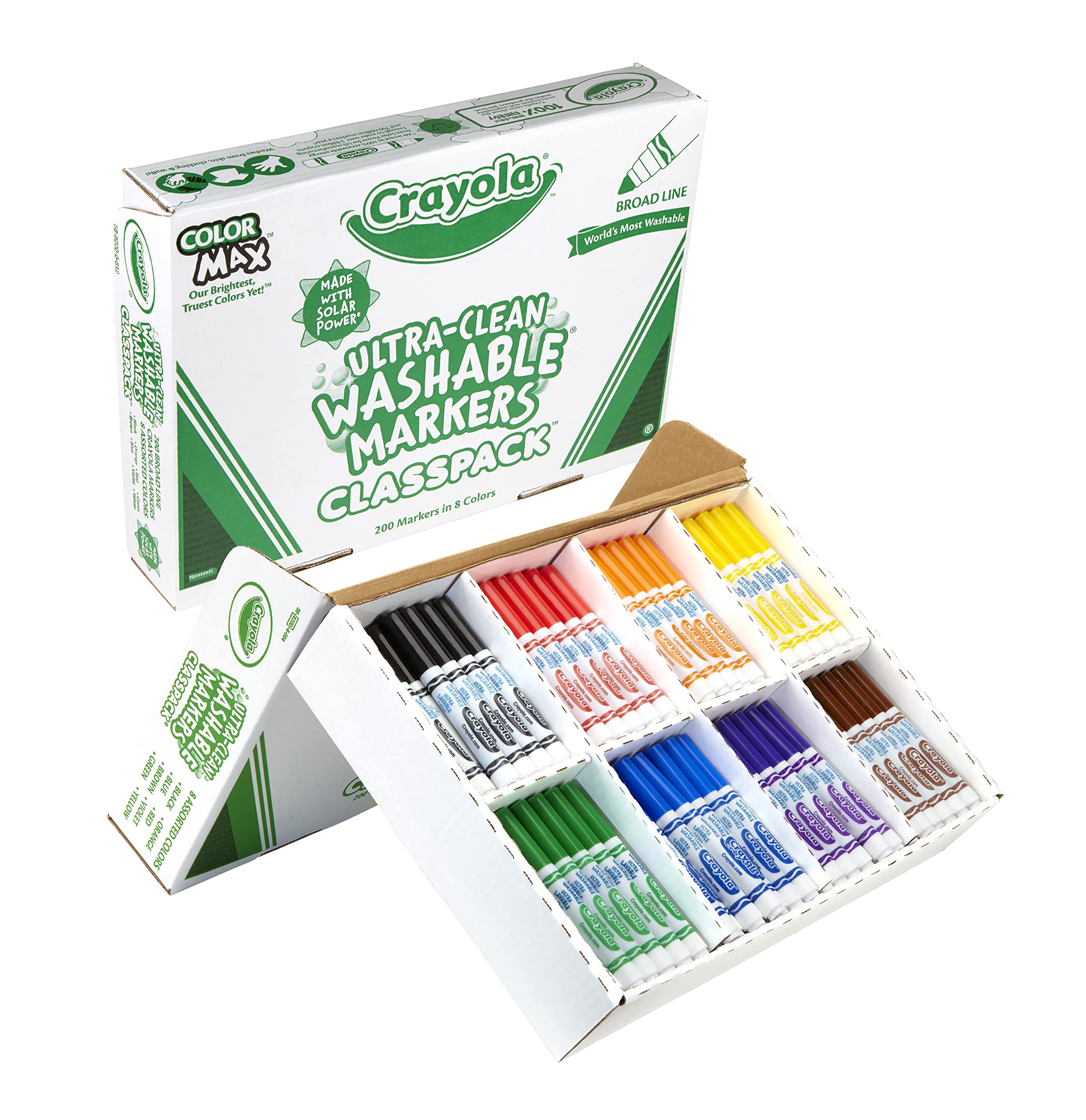 Crayola Broad Line Washable Markers - 200ct (8 Assorted Colors), Kids Bulk Classroom Markers, Back to School Supplies for Teachers, Ages 3+