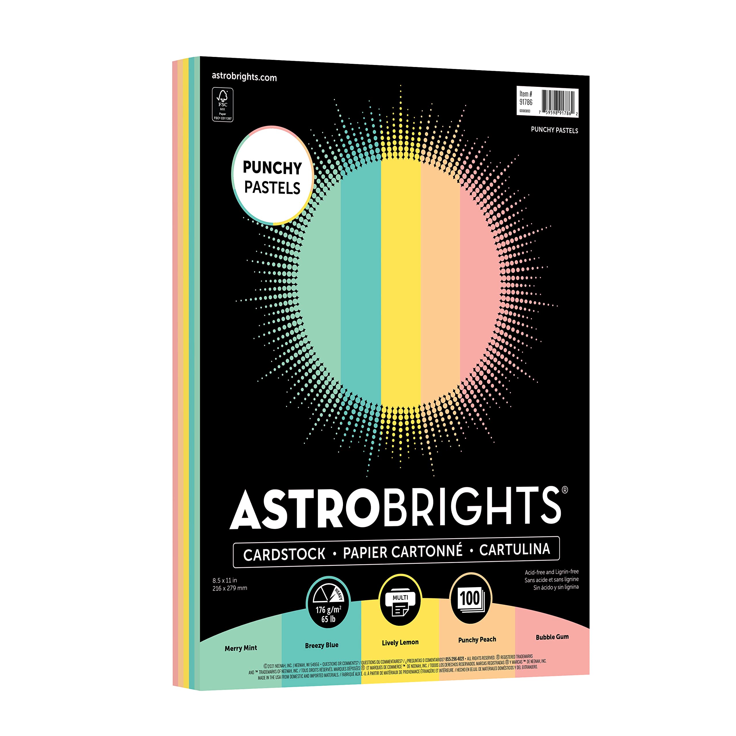 Astrobrights Punchy Pastel Assortment Cardstock, 8.5
