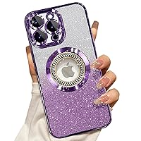 Misscase for iPhone 15 Pro Max Magnetic Glitter Case Compatible with MagSafe,Full Protection Slim Shockproof Anti-Scratch Case with Camera Lens Protector Logo View Dust-Proof Net for Women Purple