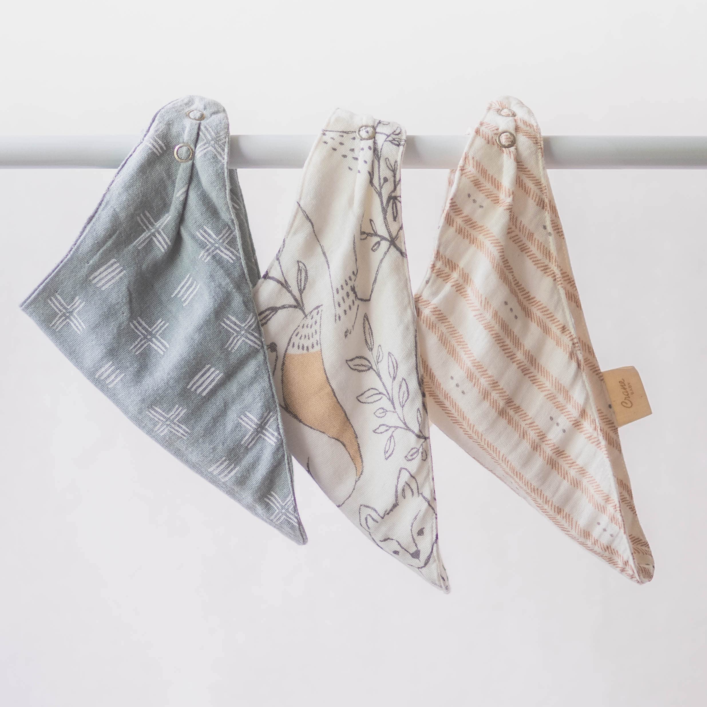 Crane Baby Soft Muslin Burp Cloth, Lightweight and Absorbent Burp Cloth for Boys and Girls, Woodland Animal, 3 Piece, 7” x 20”