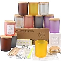 MILIVIXAY 12 Pack 10 OZ Multicolored Glass Candle Jars with Lids and Candle Making Kits - Bulk Empty Candle Jars for Making Candles - Spice, Powder Containers.