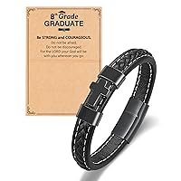 UNGENT THEM Mens Cross Leather Bracelet Romantic Birthday Valentines Day Christmas Christian Graduation Easter Gifts for Men Boys