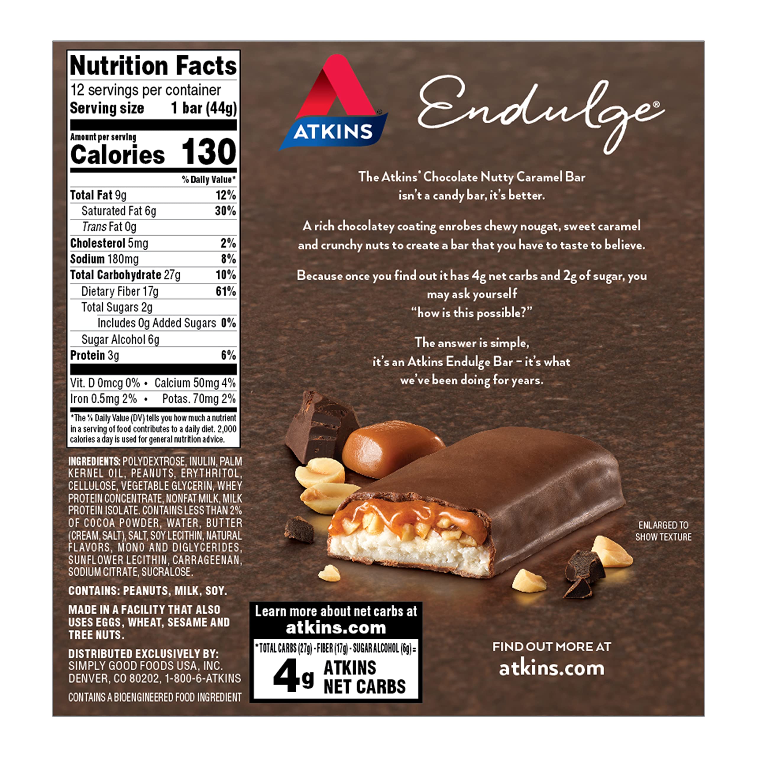 Atkins Endulge Chocolate Nutty Caramel Bar, 12 Count