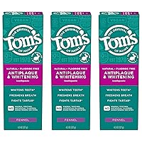 Tom’s of Maine Antiplaque and Whitening Toothpaste, Fluoride Free, Fennel, 3 Pack, 4.5 Oz