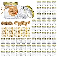 Mini Honey jars 1.5oz, 60 pcs Honey Jars with 60 Bee Stickers,Tags,Jutes Rope,Mini Honey Jars with Lids, Perfect for Candle Jar,Spices,Jams,Baby Shower, Wedding Favors, Party Favors