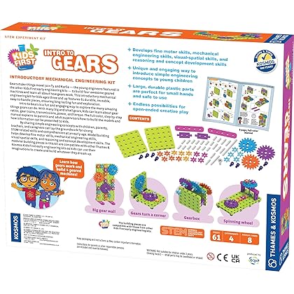 Thames & Kosmos Kids First: Intro to Gears STEM Experiment Kit for Ages 3+ | Build 4 Models, Learn About Gears, Power & Motion | Intro to Mechanical Engineering for Young Learners | Durable Parts