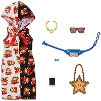 Barbie Storytelling Fashion Pack of Doll Clothes Inspired by Super Mario: Hoodie Dress & 6 Accessories for Barbie Dolls, Gift for 3 to 8 Year Olds