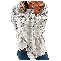 XHRBSI Winter Shirts for Women Women's Casual Fashion Floral Print Long Sleeve O-Neck Pullover Top Blouse