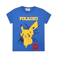 Boys T-Shirt Pikachu Bolt Kids Blue Gamer Gift Top