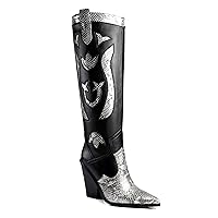ANN CREEK 'Boma' Snake Accent Two-Tone Boots with Layered High Heels