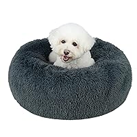 Best Pet Supplies Round Dog Bed with Reversible Pillow, Luxuriously Soft Machine Washable Dog Bed for Small and Medium Breeds - Dark Gray 26