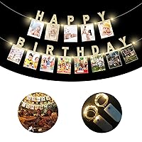 Create a Romantic Atmosphere with Photo Banner Fairy String Lights - Birthday Annual Milestones Custom Birthday Banner - Perfect for Kids and Adults Birthday, Room and Party Decoration (Gold)