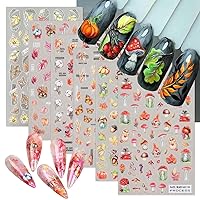 Fall Nail Art Stickers 6 Sheets Thanksgiving Autumn Nail Stickers Thanksgiving Maple Leaf Pumpkin 5D Self Adhesive Nail Design Butterfly Mushroom Maple Leaves Nail Decals for Women and Girls