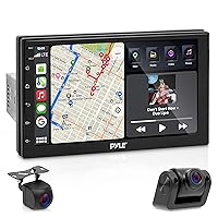 Pyle Single DIN Car Stereo Receiver - 7'' 1080P HD Touch Screen Bluetooth Car Radio Audio Receiver, Multimedia Player with WiFi, GPS, AM/FM, Android/iOS Mirror Link, Front/Rear DVR Camera, Dual USB