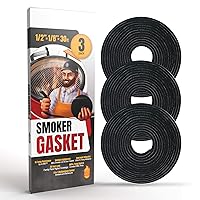 XXL 30 FT Grill Gasket for Smokers - Black 1/2’’ x 1/8’’ Hi Temp Seal Smoker Gasket – 3-Pack x 10 FT Self Stick Black Nomex Fire Tape for BBQ Lid – High Heat Temperature Material Replace