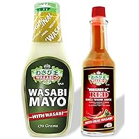 Wasabi O Red Chili Sauce + Spicy Mayonnaise Bundle - Premium Sauce & Mayo Cream with Real Wasabi, Fat Free, Healthy, Vegan Japanese Mayonnaise & Red Sauce for Dressing & Seasoning