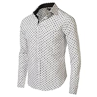 Men's Spread Collar Patterned Cotton Oxford Long Sleeve Dress Shirt
