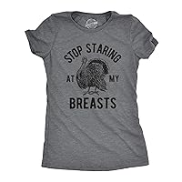 Womens Stop Staring at My Breasts Tshirt Funny Thanksgiving Turkey Dinner Tee