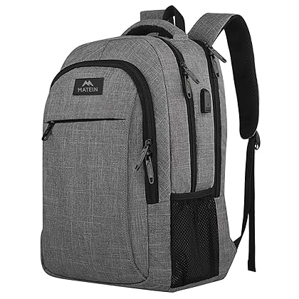 MATEIN Travel Laptop Backpack, Business Anti Theft Slim Durable Laptop Backpack with USB Charging Port, Water Resistant College Bag Computer Bag Gifts for Men & Women Fits 15.6 Inch Notebook, Grey